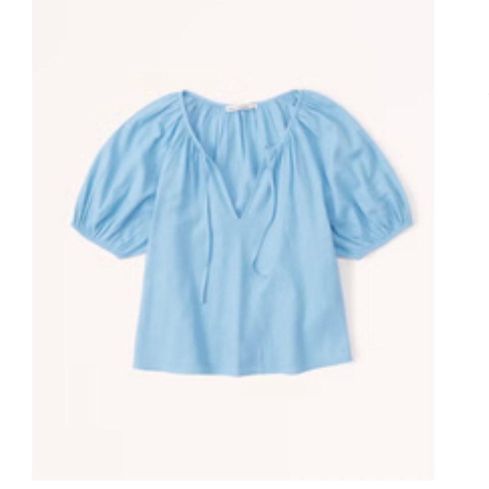Abercrombie & Fitch Short-Sleeve Linen-Blend Peasant Top Blue
